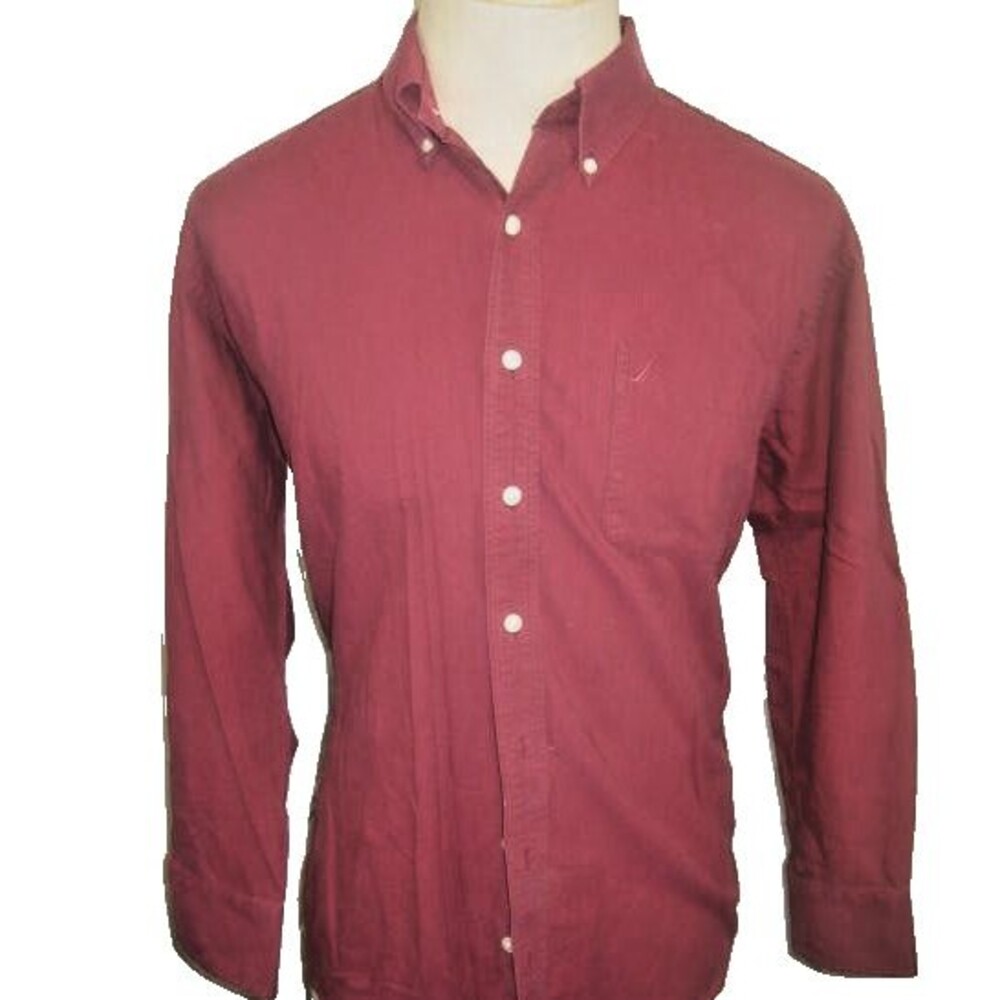 Mens Nautica Burgundy Cotton Oxford LS Casual Shirt sz 16.5x32/33
